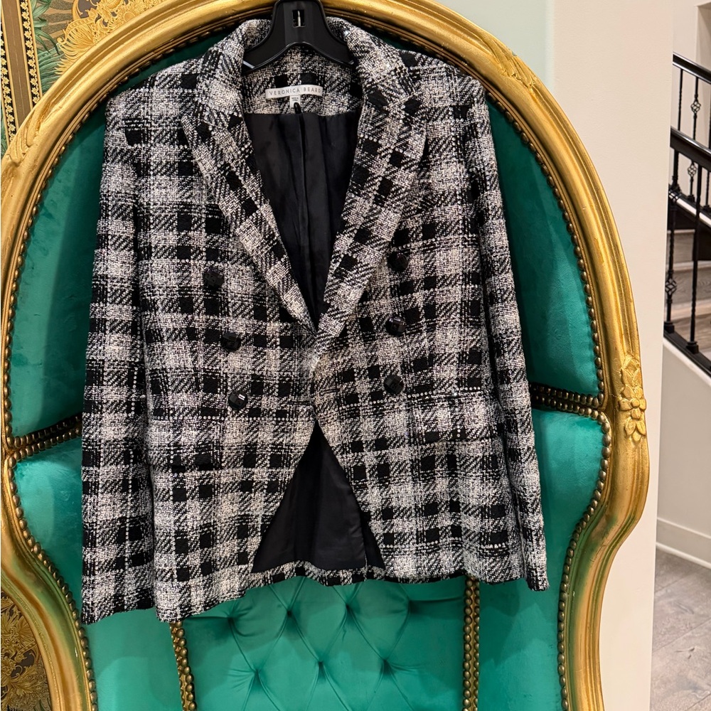 Veronica Beard Black and White Plaid Blazer, Size 4